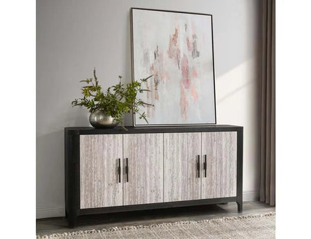 Alpine Reclaimed Pine Travertine Veneer 4 Door Buffet/Sideboard  (1 in stock)