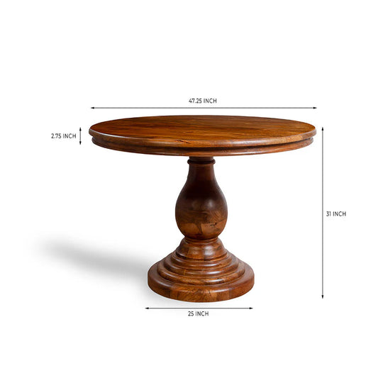 Anhillo 48" Round Mango Wood Dining Table with Pedestal Med Brown