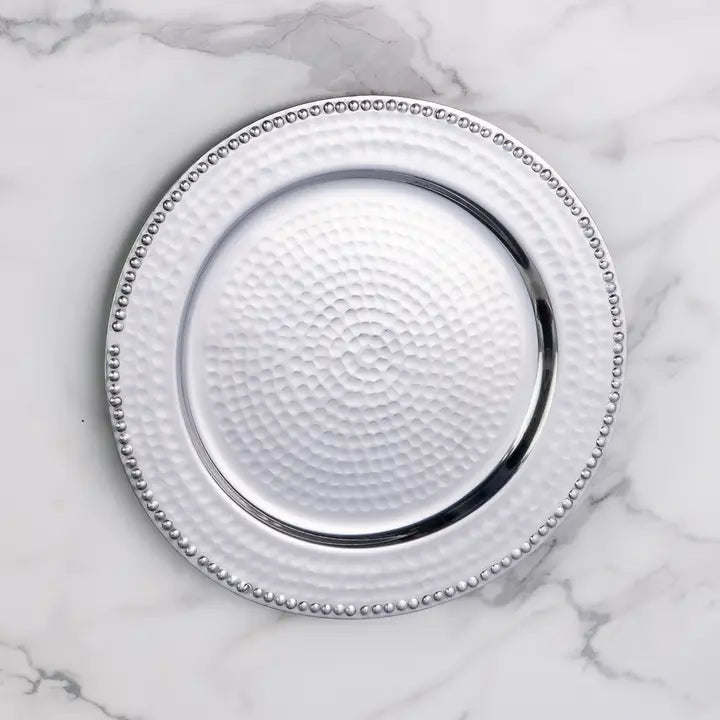 Silver Beaded Rim Hammered Charger (12 in stock)