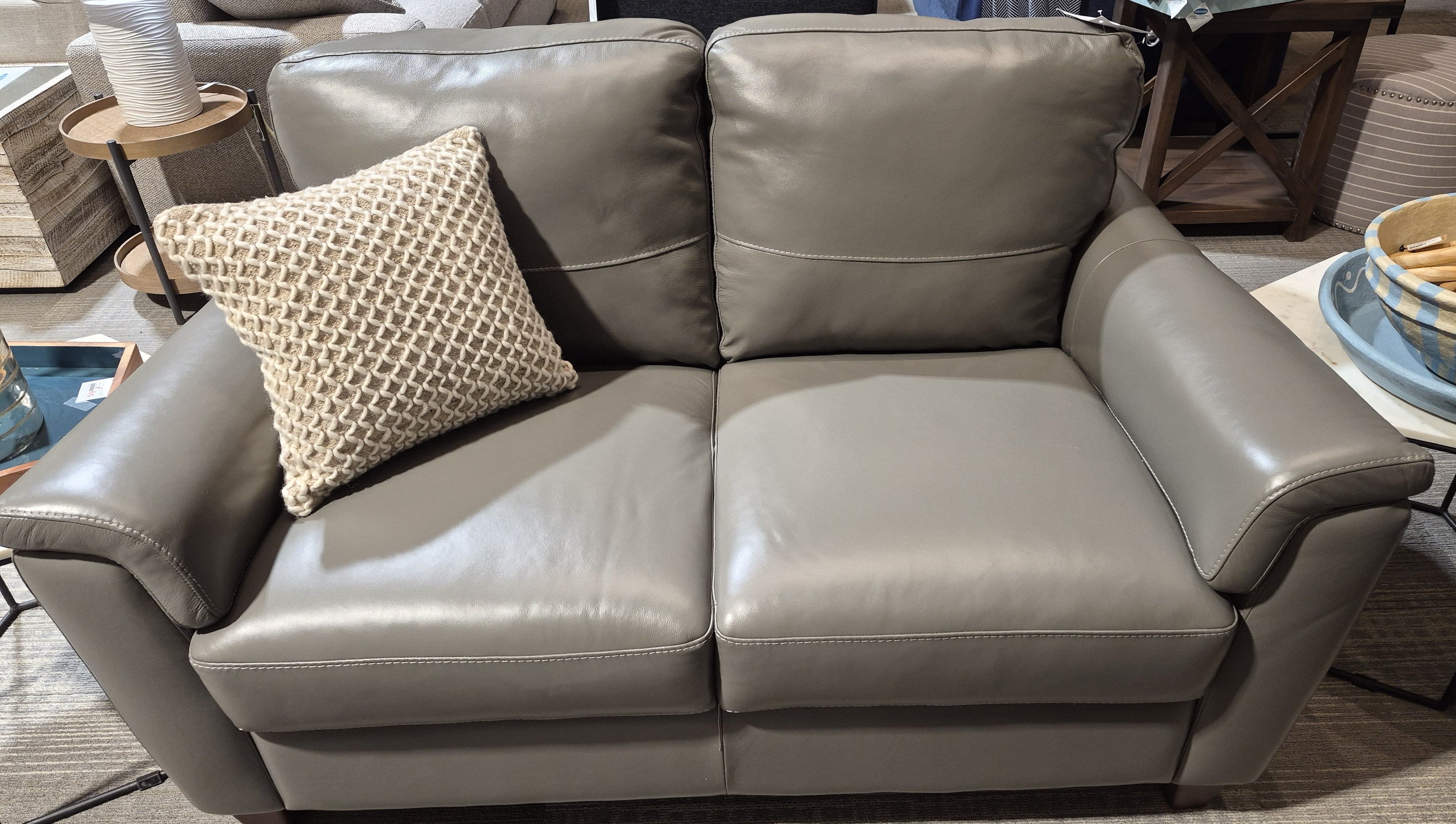 Belfast Grey Leather Loveseat Made in Italy (2 in stock)