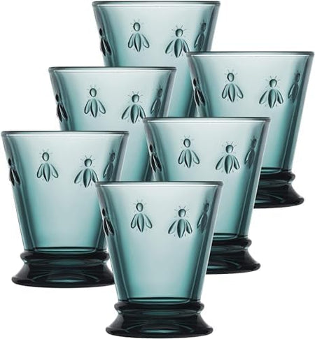 Colored Bee Tumbler Blue Glassware set of 6 (3 sets in stock)