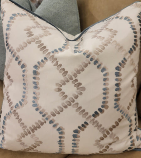 Bronte Ocean with Velvet Aqua Piping Cushion 22" x 22" (1 in stock)