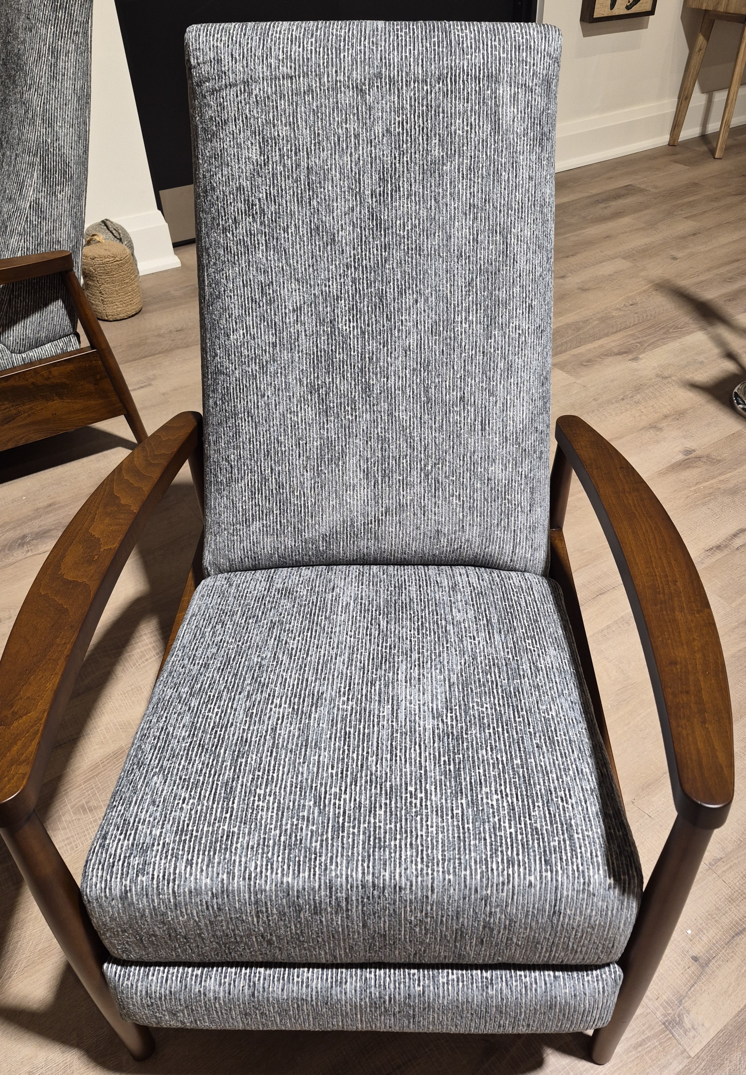 Cornell Recliner in Rhea Platinum Fabric with Maple Frame (2 in stock)