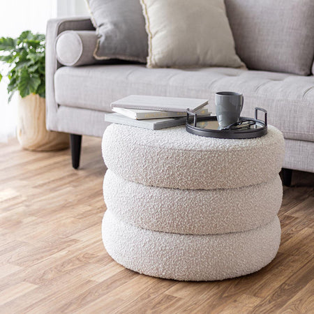 Fiel Off White Boucle  Ottoman 23" Round (4 in stock)