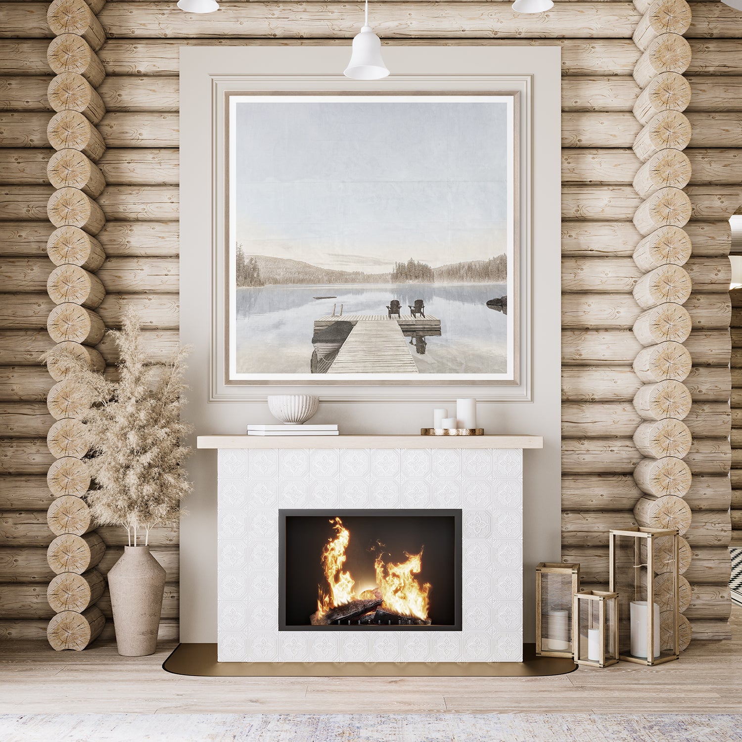 Idyllic Lake Large framed art with glass