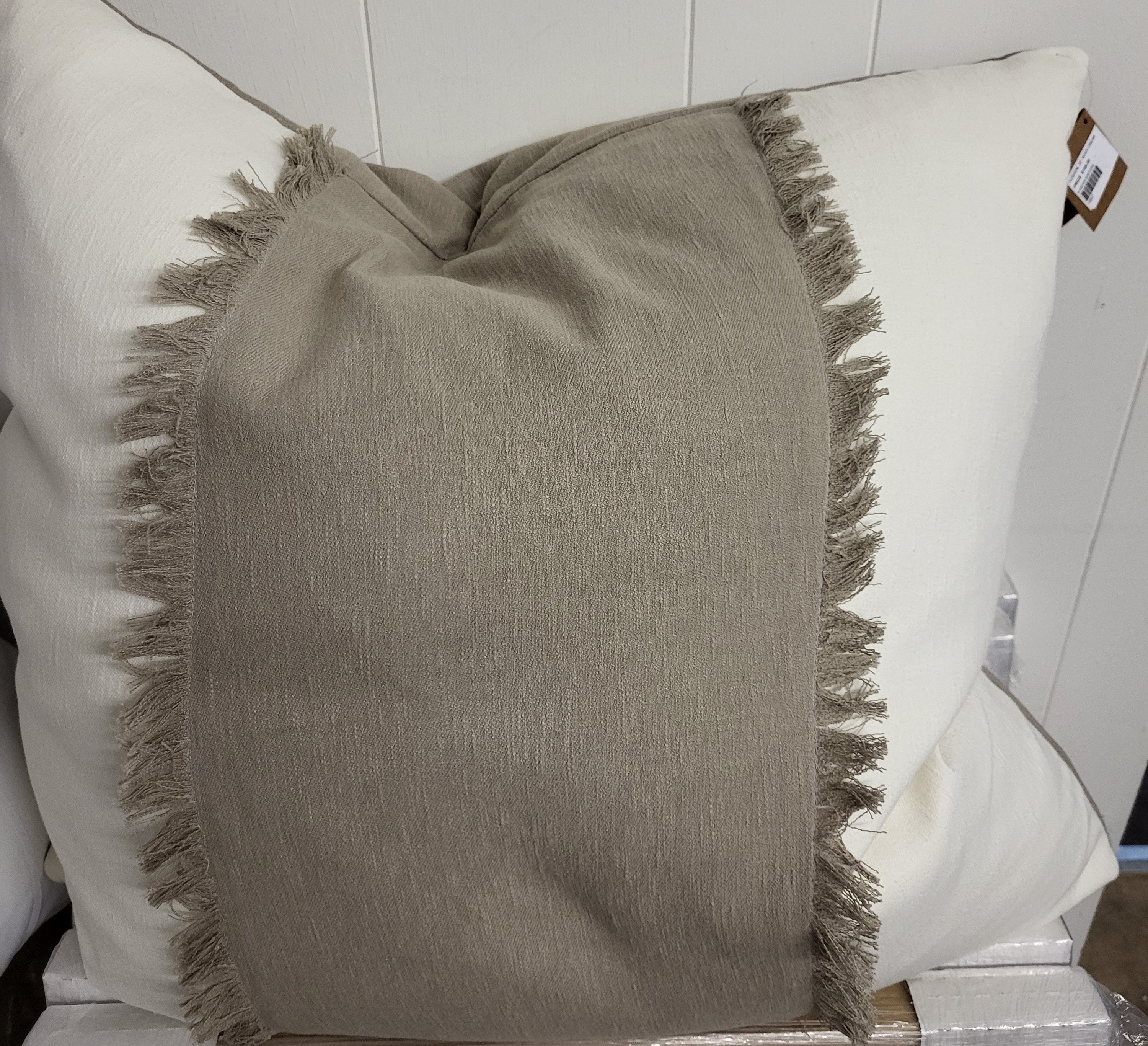 Index Cream and Twig Frayed edge with Trim Cushion 26" x 26" (4 in stock)