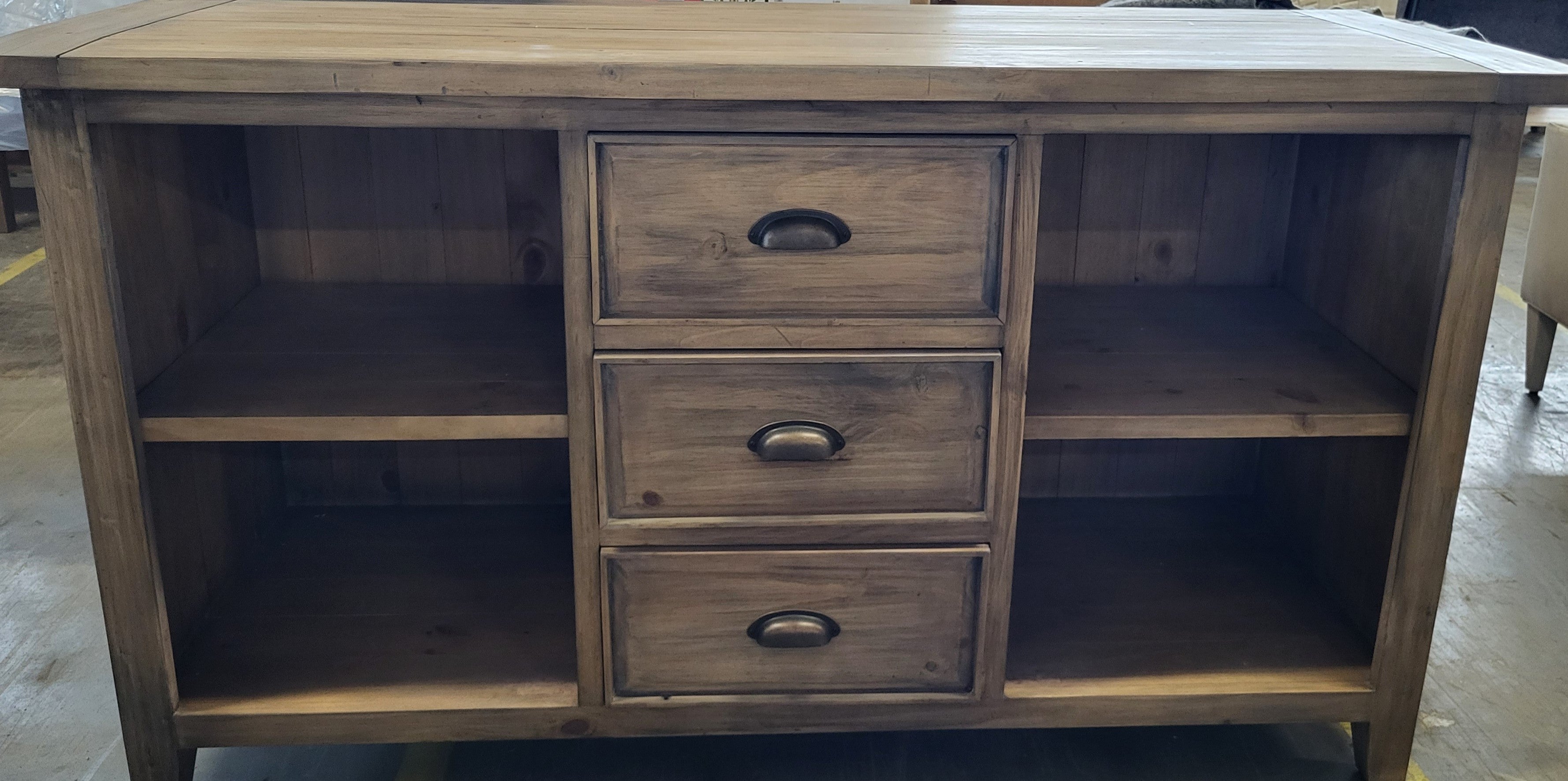 Rustic Irish Coast 3 Drawer Open Shelf Sideboard Weathered (1 in stock)