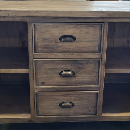Rustic Irish Coast 3 Drawer Open Shelf Sideboard Weathered (1 in stock)