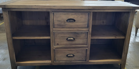 Rustic Irish Coast 3 Drawer Open Shelf Sideboard Weathered (1 in stock)