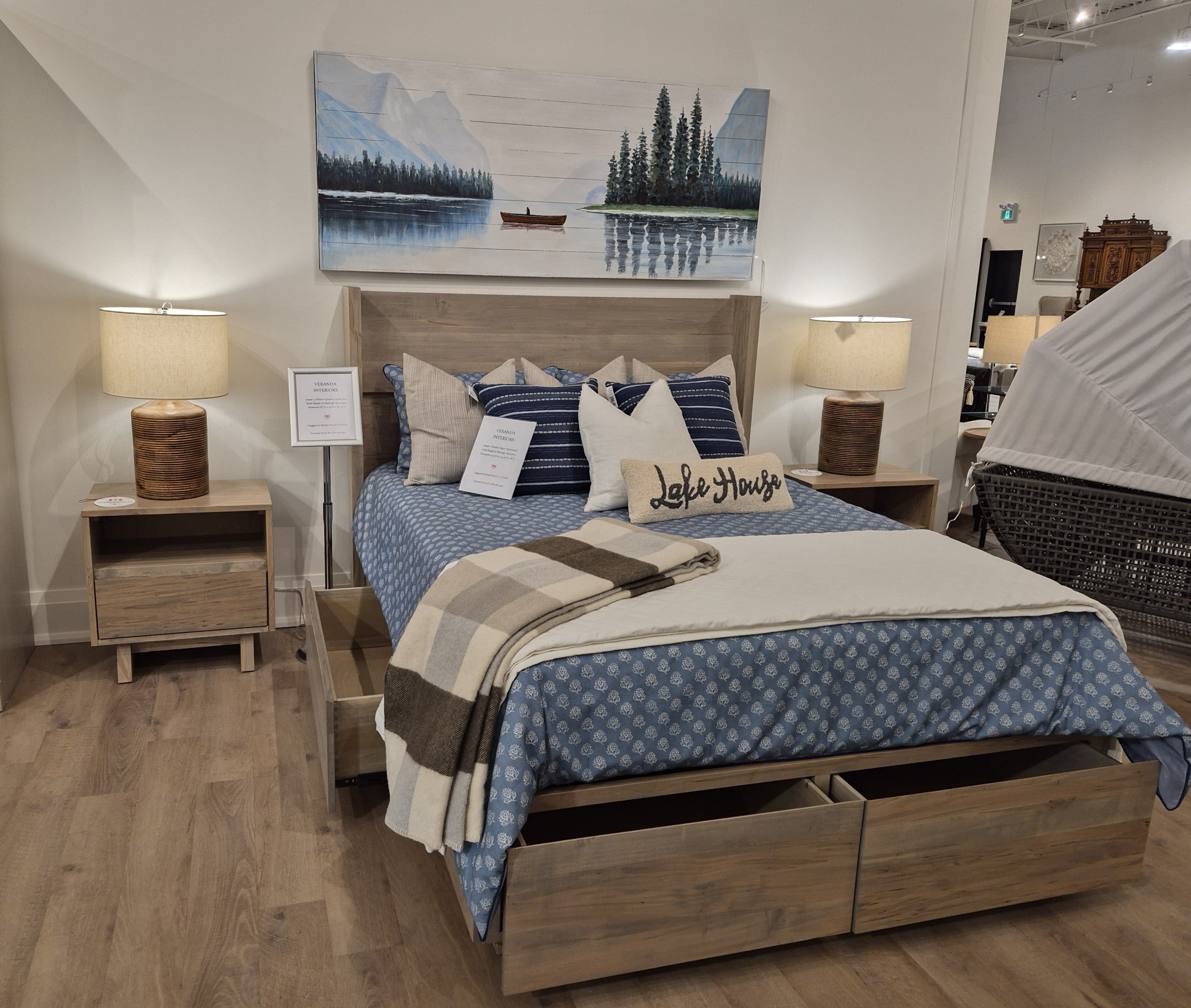 Jasper Queen Euro Bed with 4 drawers Heritage Shoreline Finish on Maple (1 in stock)