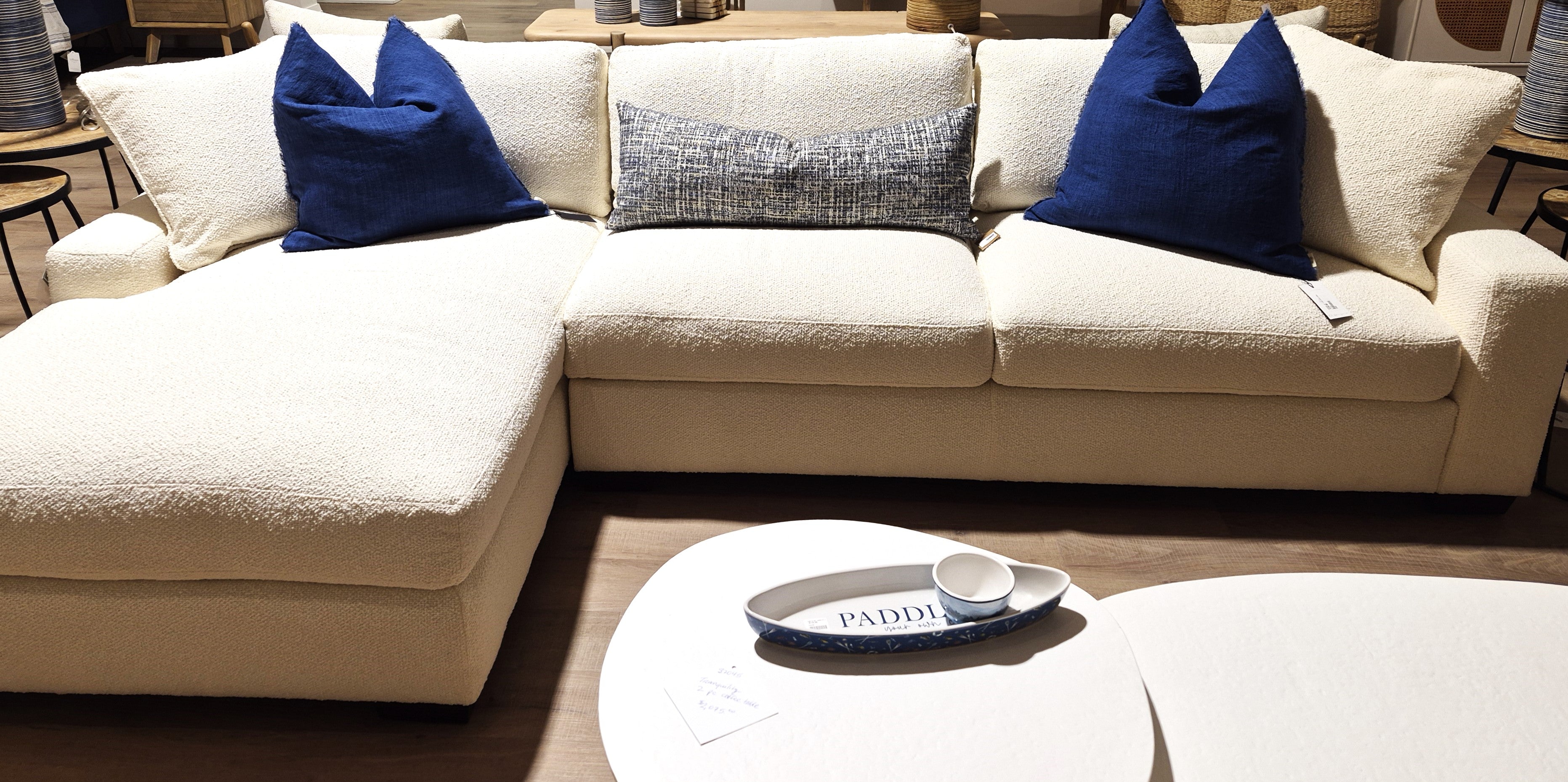 Laguna Sectional Sofa w Chaise Performance Fabric Cream Boucle (1 in stock)
