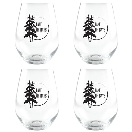 Lake of Bays Etched Stemless Glassware set of 4 (2 sets in stock)