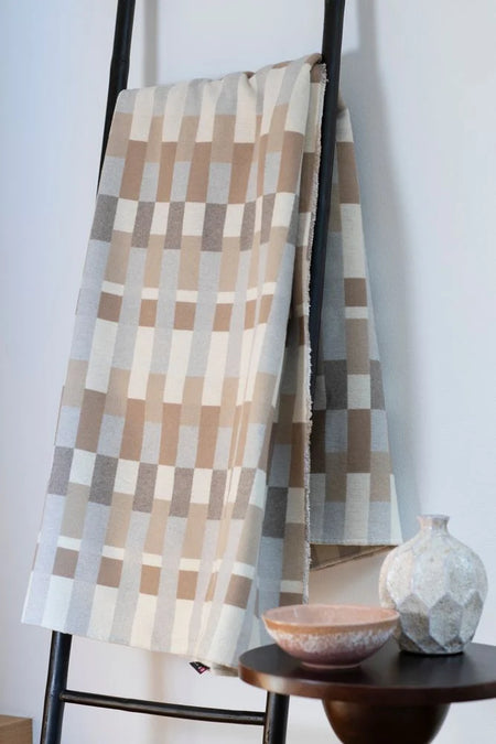 Austrian Luca Cotton Throw Patchwork Grey Brown and Cream (qty of 2 in stock)