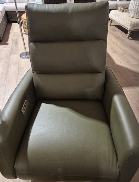 Meagan Swivel Recliner with Power Headrest and Battery Pack Dark Green Leather (2 in stock)