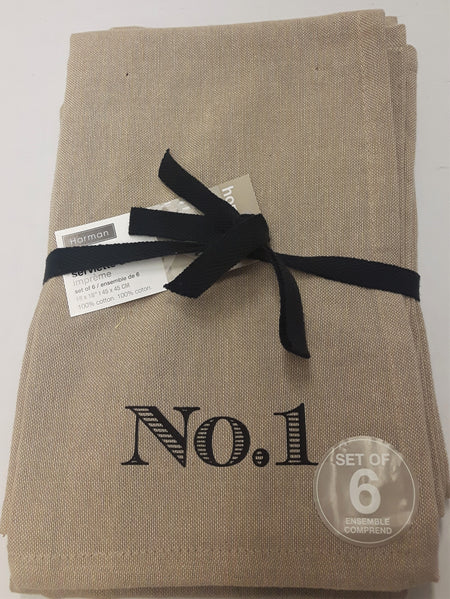 Numbered Natural Cloth Napkins set of 6  (qty of 4 sets in stock)