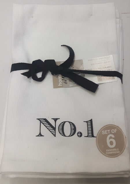 Numbered White Cloth Napkins set of 6  (qty of 4 sets in stock)
