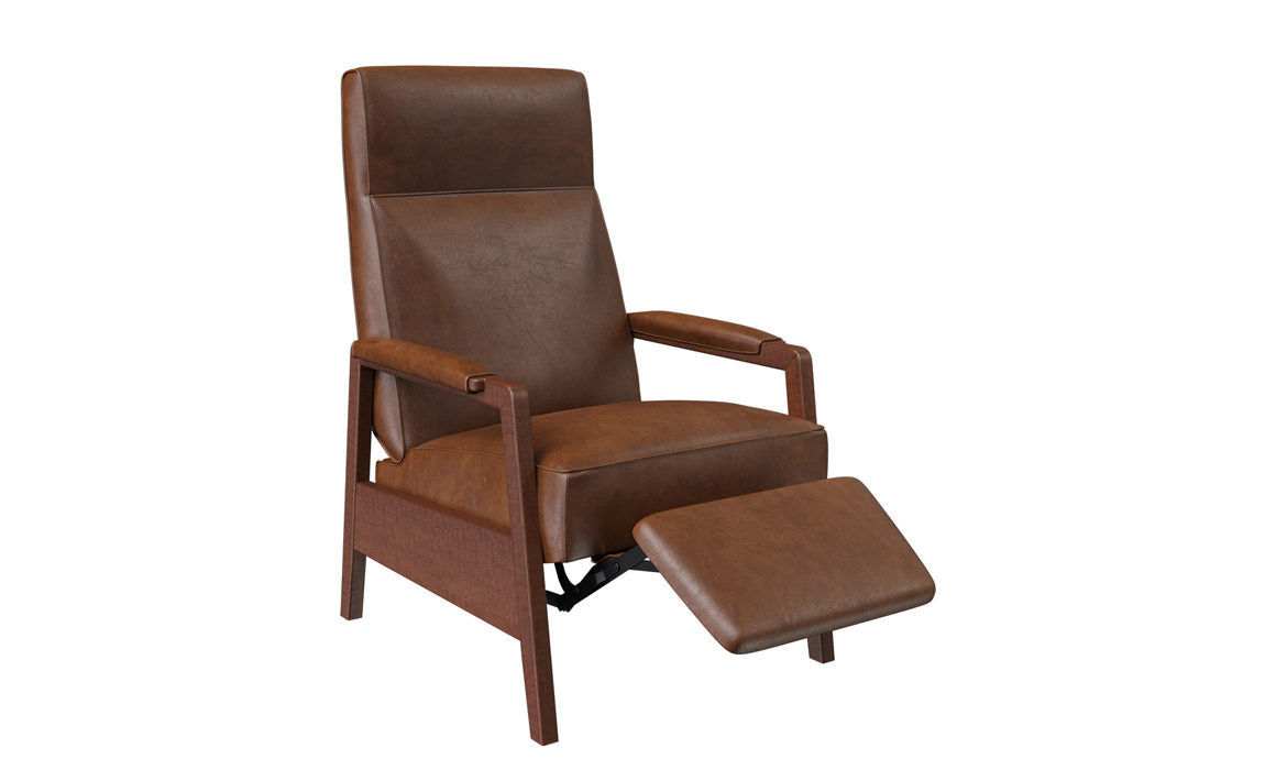 Oxford Recliner in Sycamore Pecan Top Grain Leather with Walnut Frame (1 in stock)