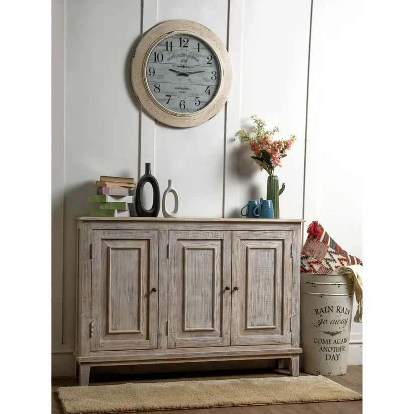 Pizmo Wooden Slim Three Door Chest Lime Wash (1 in stock)