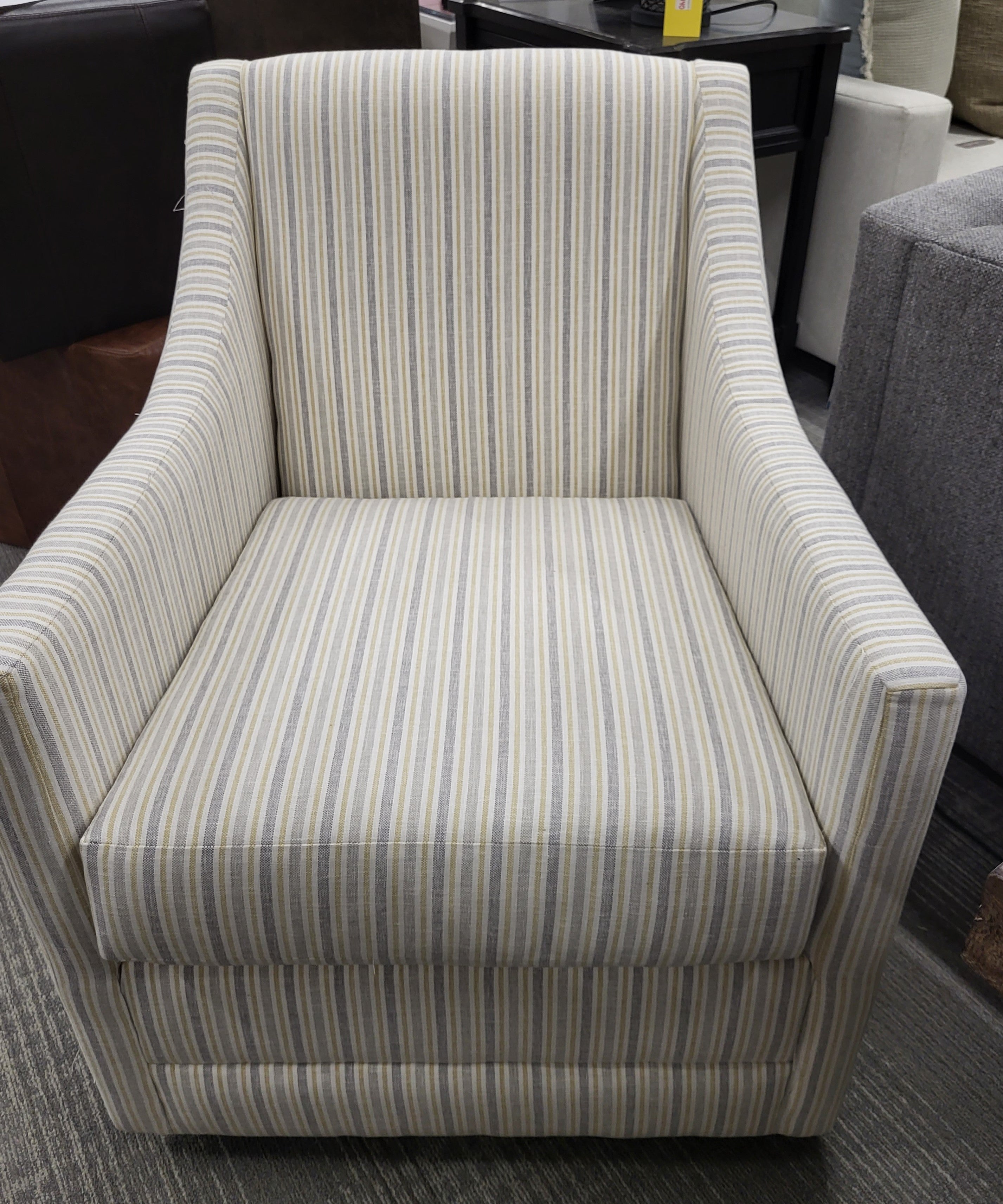 Slim Swivel Chair in Pale Grey/Yellow Stripe (1 in stock)