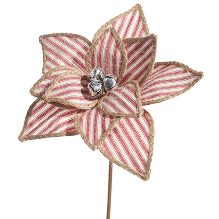 Red Ticking Stripe Poinsettia Stem  (12 in stock)