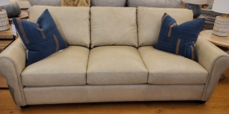 Reese Bespoke Bone Top Grain Leather Sofa  (1 in stock)