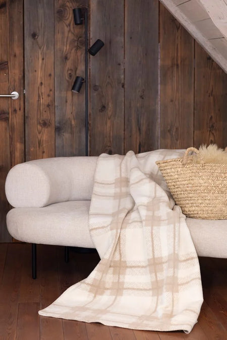 Austrian Savona Cotton Throw Beige Tartan (qty of 2 in stock)