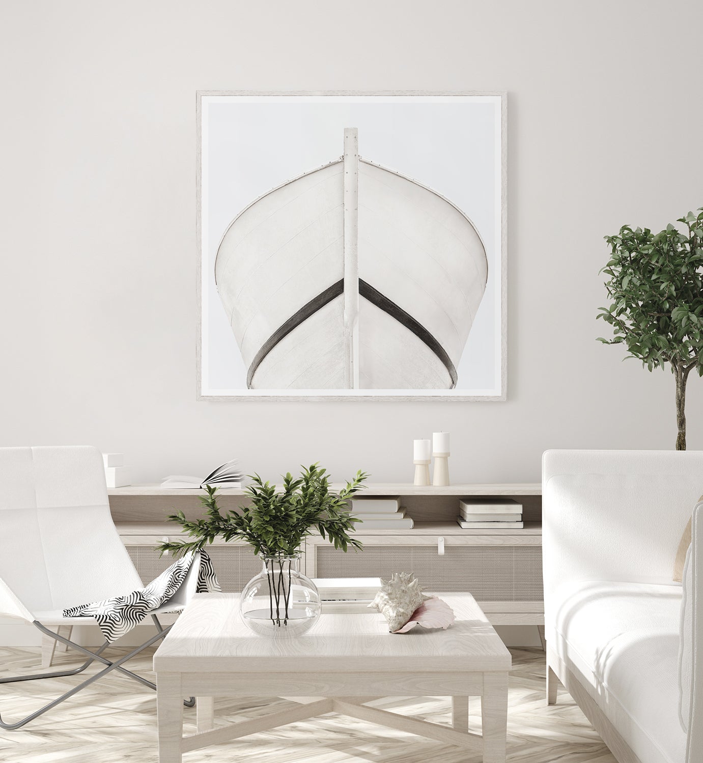 Art  - Sea Worn Bow 1 Large White Framed with Glass (1 in stock)