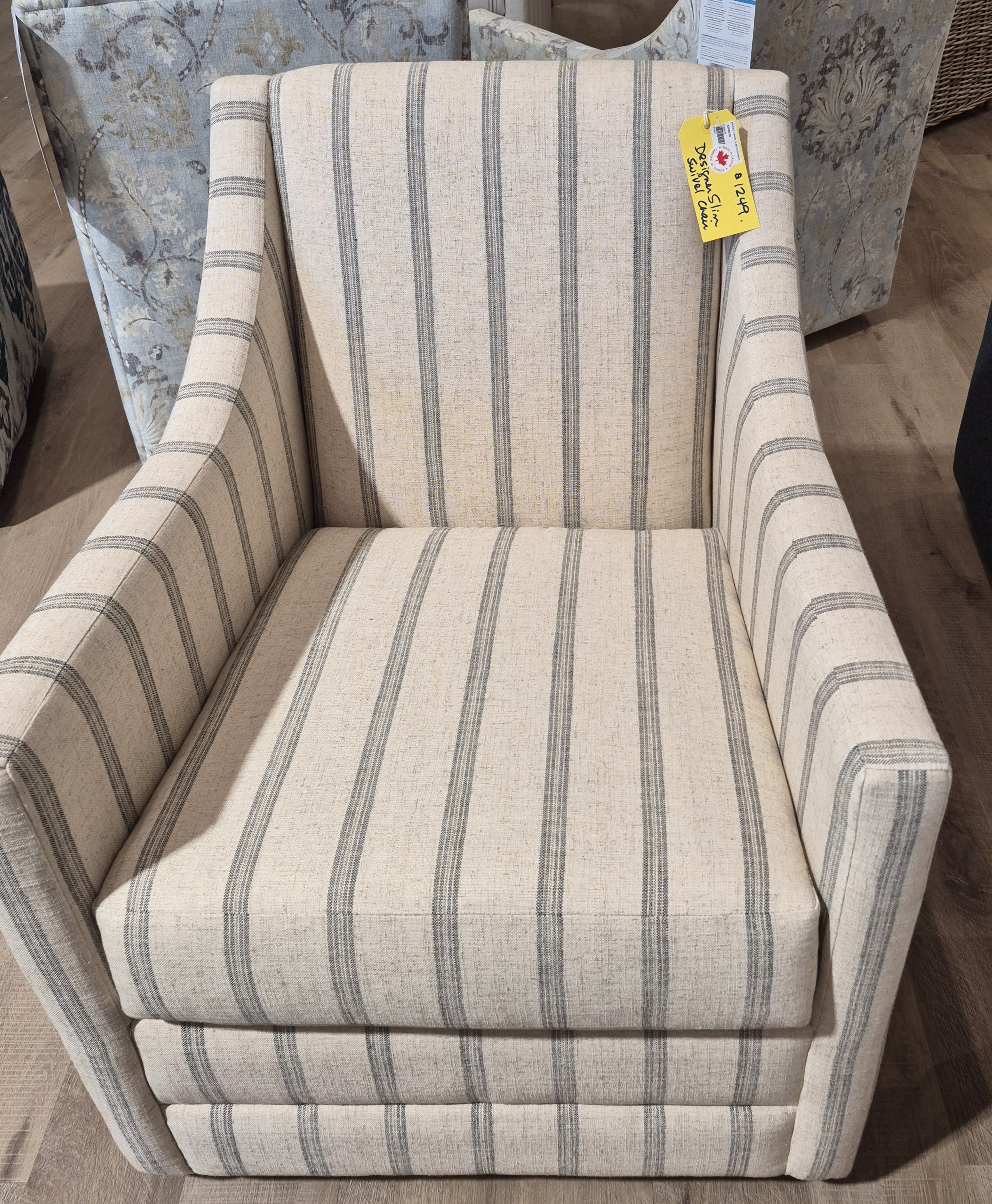 Slim Swivel Chair in Black Stripe on Cream (2 in stock)