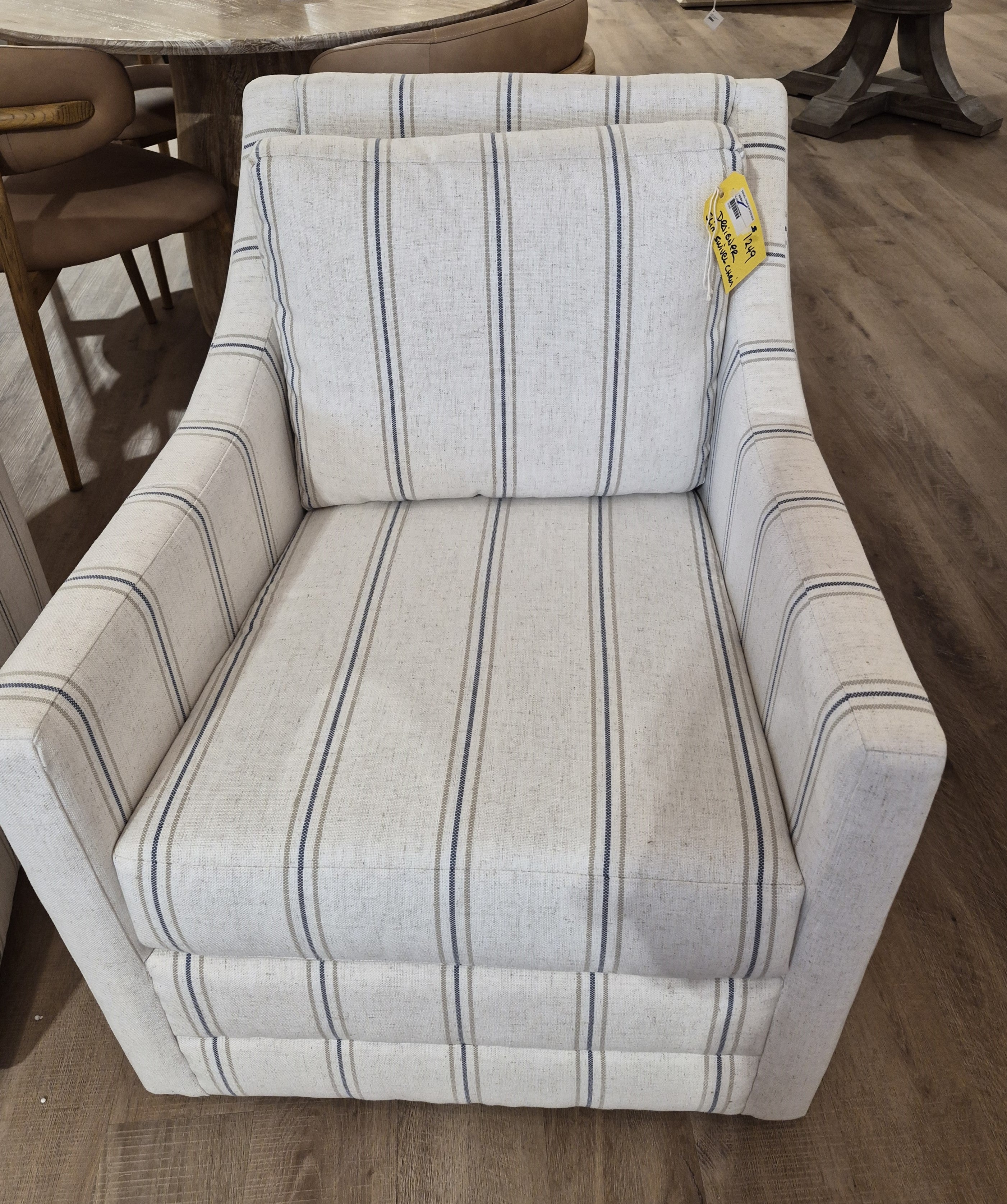 Slim Swivel Chair in Navy/Tan Stripe on Cream (2 in stock)