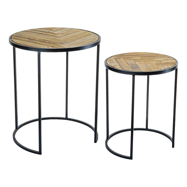 Triangle Inlay Wood/Iron Nesting Table Set (1 set in stock)