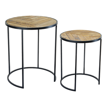 Triangle Inlay Wood/Iron Nesting Table Set (1 set in stock)