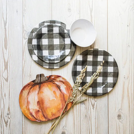 Vintage Cream and Black Bufallo Check Melamine Dinner Plate (12 in stock)