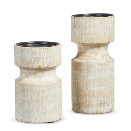 Whitewashed Wood Pillar Candleholder Large (2 in stock)