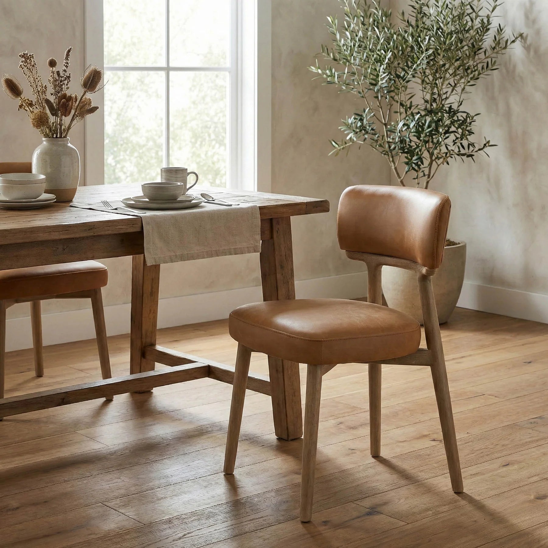Willow Leather Dining Chair Tawny Leather  (4 in stock)