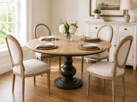 Dining Table 60" Round Natural Mango Top with Black Pedestal Base (1 in stock)
