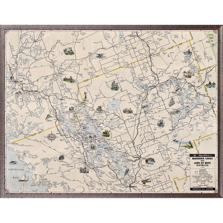 Esso - Muskoka Travel Map - 1949 framed with glass