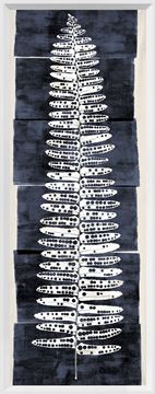 Tall Frond Large 1 Indigo and Cream Framed Art with Glass (1 in stock)