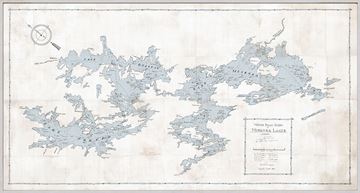 Map Motoboat Guide of Muskoka Lakes Framed With Glass 56 x30