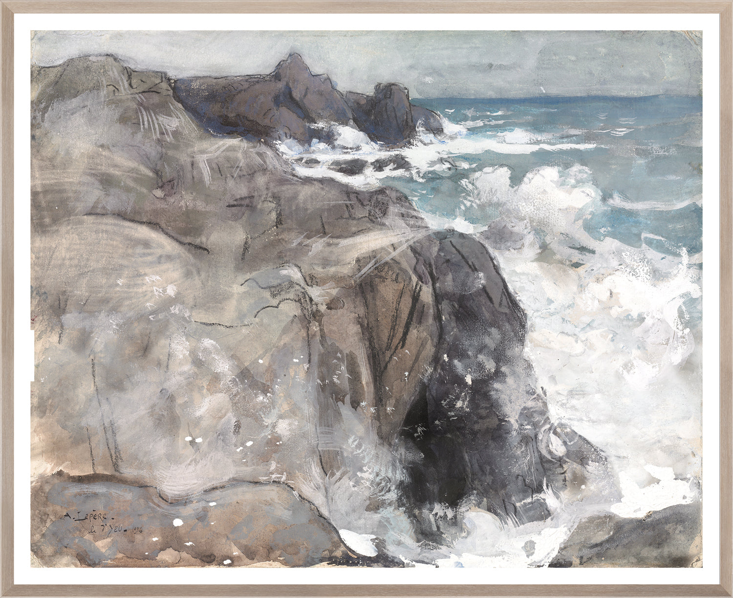 Art  - Storm on the Island of Yeu 1916 Framed w/glass