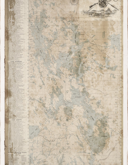 Art  - Muskoka Lakes Map C 1899 Large Northern Collection Framed w/glass (1 in stock)