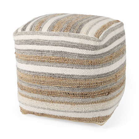 Aahana White, Taupe & Grey Pouf 16" (2 in stock)