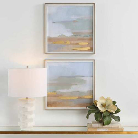 Abstract Coastline Framed Art set of 2 (1 set in stock)