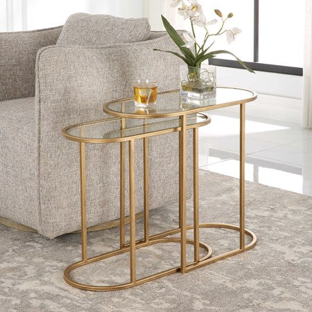 Antique Brass and Glass Nesting Table set of 2 (1 in stock)