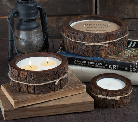 Round Tree Bark Candle Pots Medium 3 wick Grapefruit Pine (2 in stock)