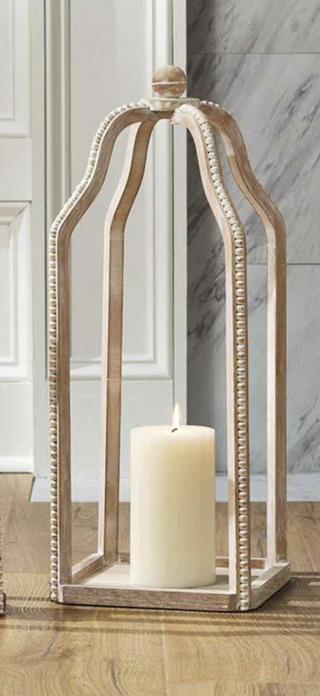 Wood Beaded Lantern Tall (qty of 1 in stock)