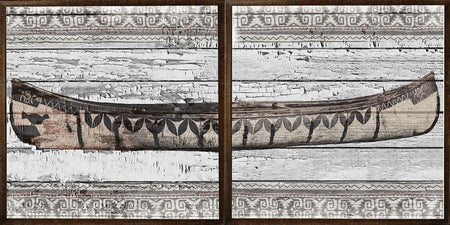 Birch Bark Canoe Diptych framed with glass (set of 2)