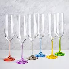 Rainbow Assorted Set of 6 Colored Bohemian Crystal Flutes
