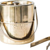 Stainless and Brass Ice Bucket with Lid and Tongs  (qty of 1  in stock)