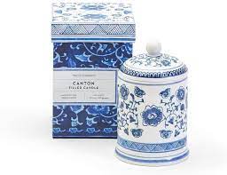 Canton Blue Ceramic Jar Candle Boxed, linen scented soy wax (4 in stock)