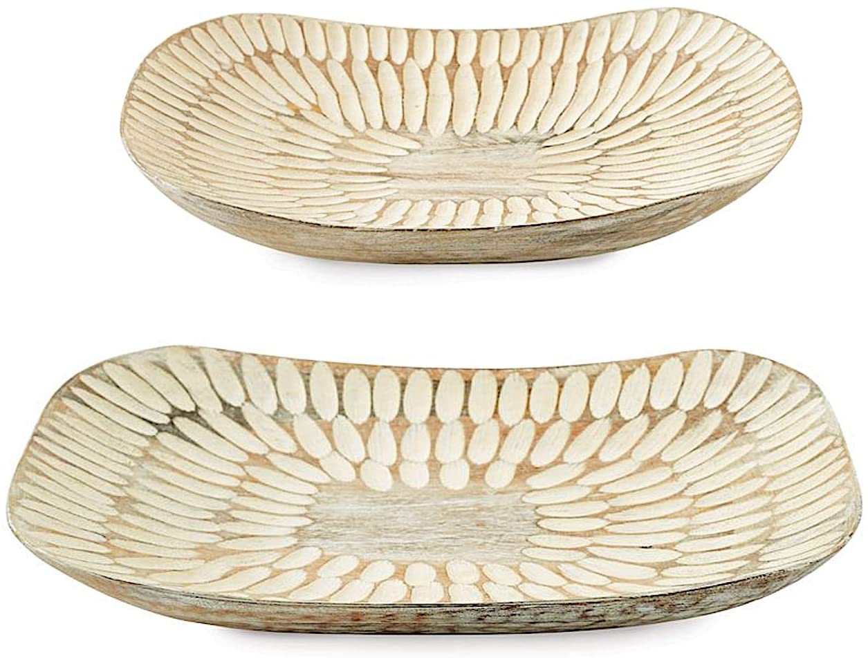 Whitewashed distressed wood platters set of 2 (3 sets in stock)